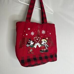 Disney Parks Mickey Minnie Christmas Buffalo Plaid weekender Tote Bag Holiday